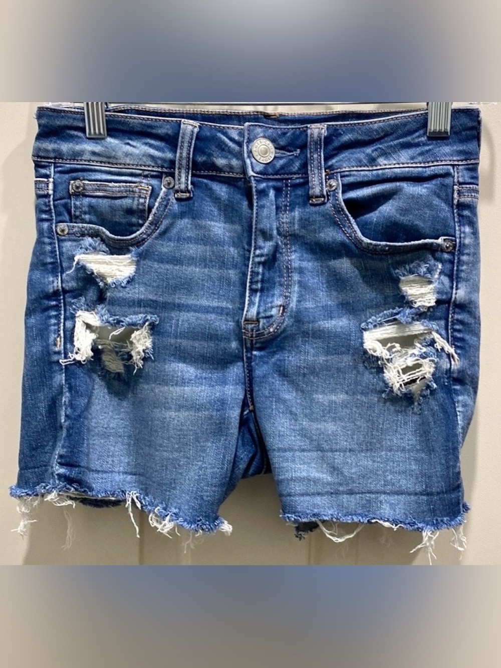 American Eagle Next Level Stretch HI-Rise Shortie 4 Grunge Edgy Boho Jean Shorts
